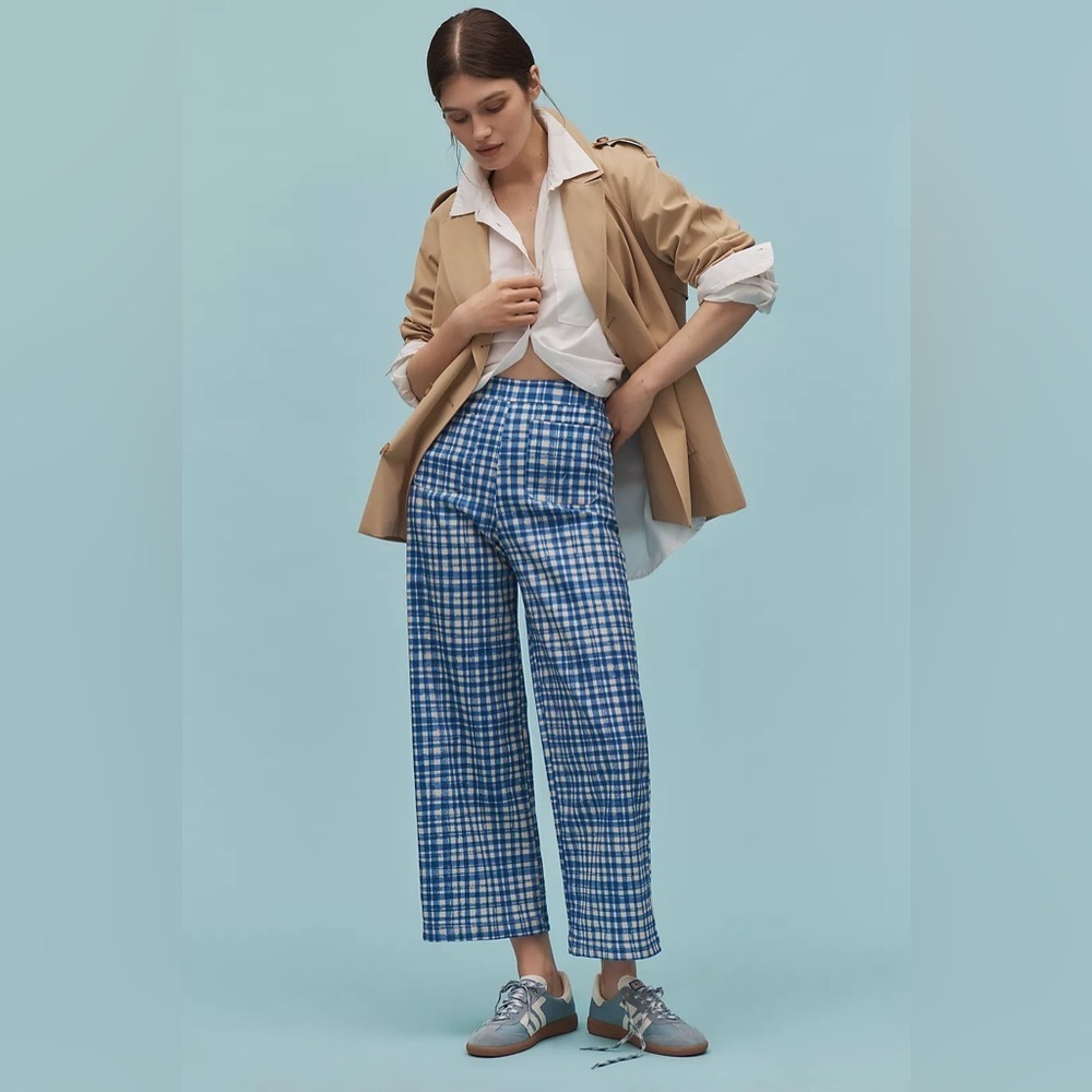 NWT! Anthropologie Corey Lynn Calter Gingham Crop Wide-Leg Pants - Size Large 🕸️